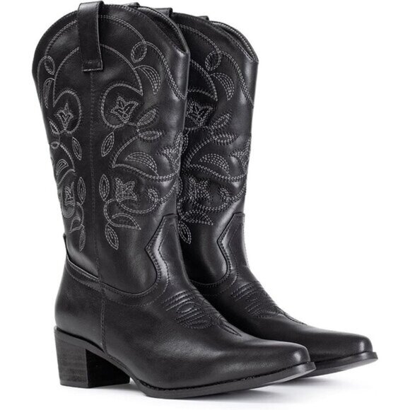 ⭐ IUV Women's Cowboy Boots | Western Embroidered Pointy Toe Mid-Calf Boots - Picture 7 of 8